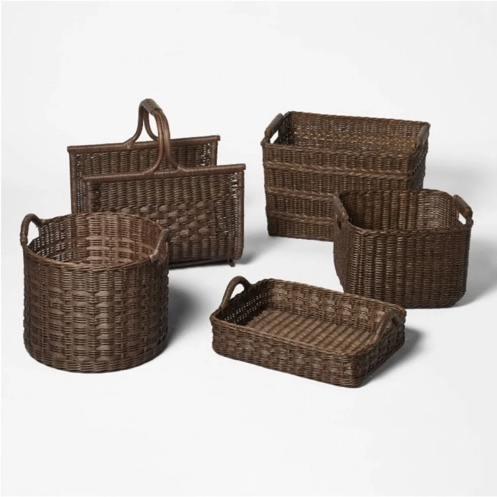 Studio McGee Rectangle Rattan Decor basket w Handles Brown -Large
